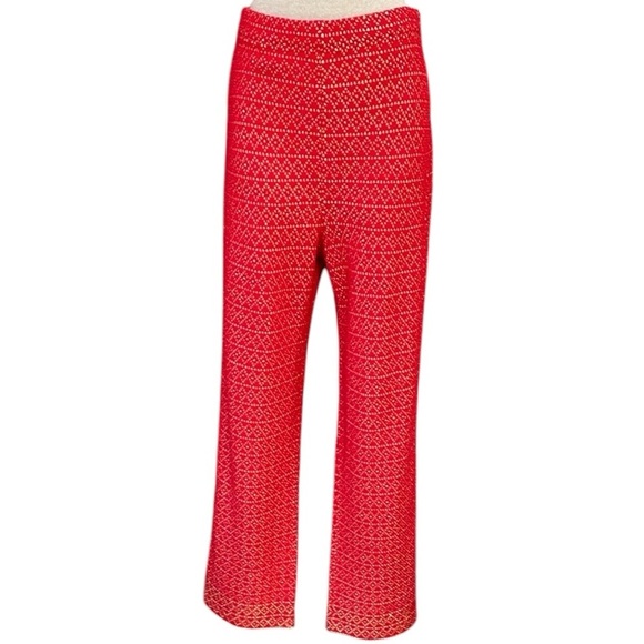 ST. JOHN COUTURE Women's Pants Red Knit Hippie Gold Diamond High Waisted Size 4